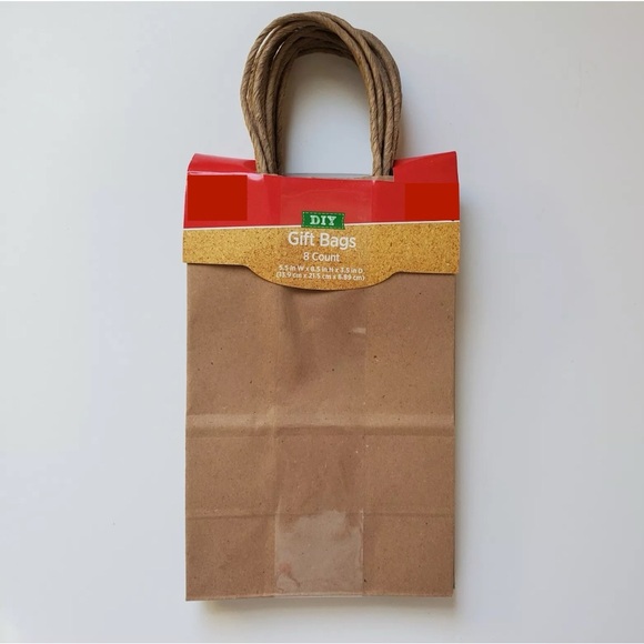 4pk Holiday Style DIY Gift Bag Rope Handles 5.5 x 3.5 x 8.5" Brown (32 total) - Picture 3 of 3